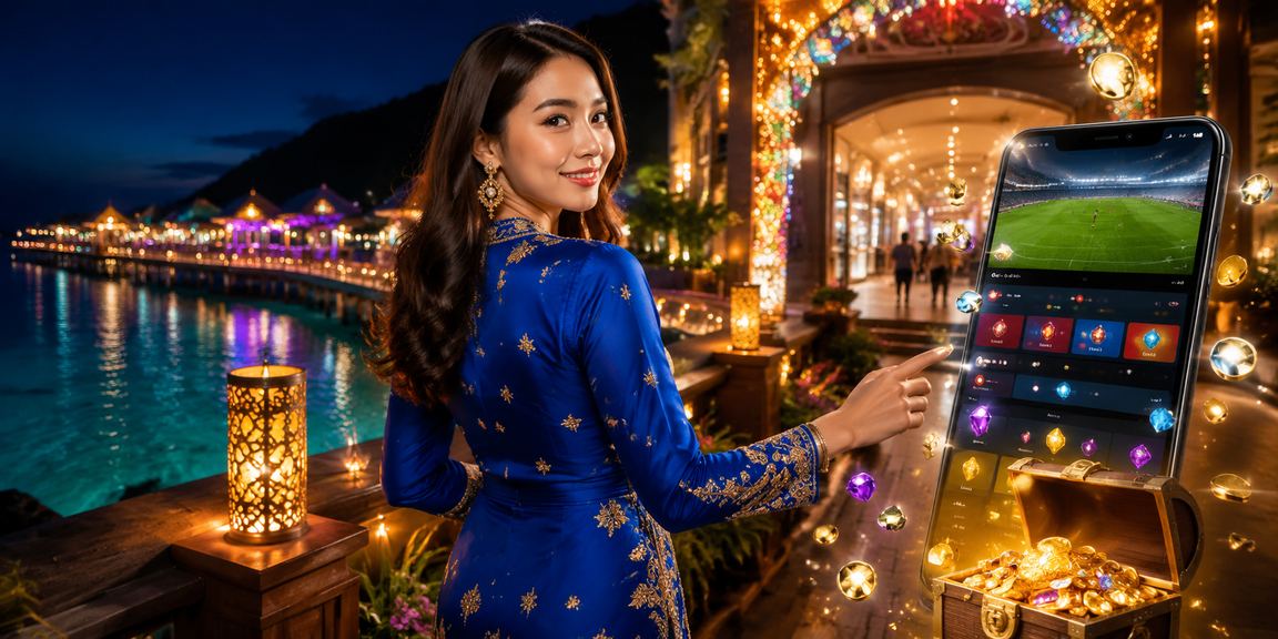 Pemain wanita berbaju kurung bermain slot mudah alih di Sabah